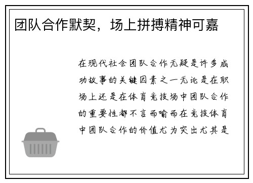 团队合作默契，场上拼搏精神可嘉